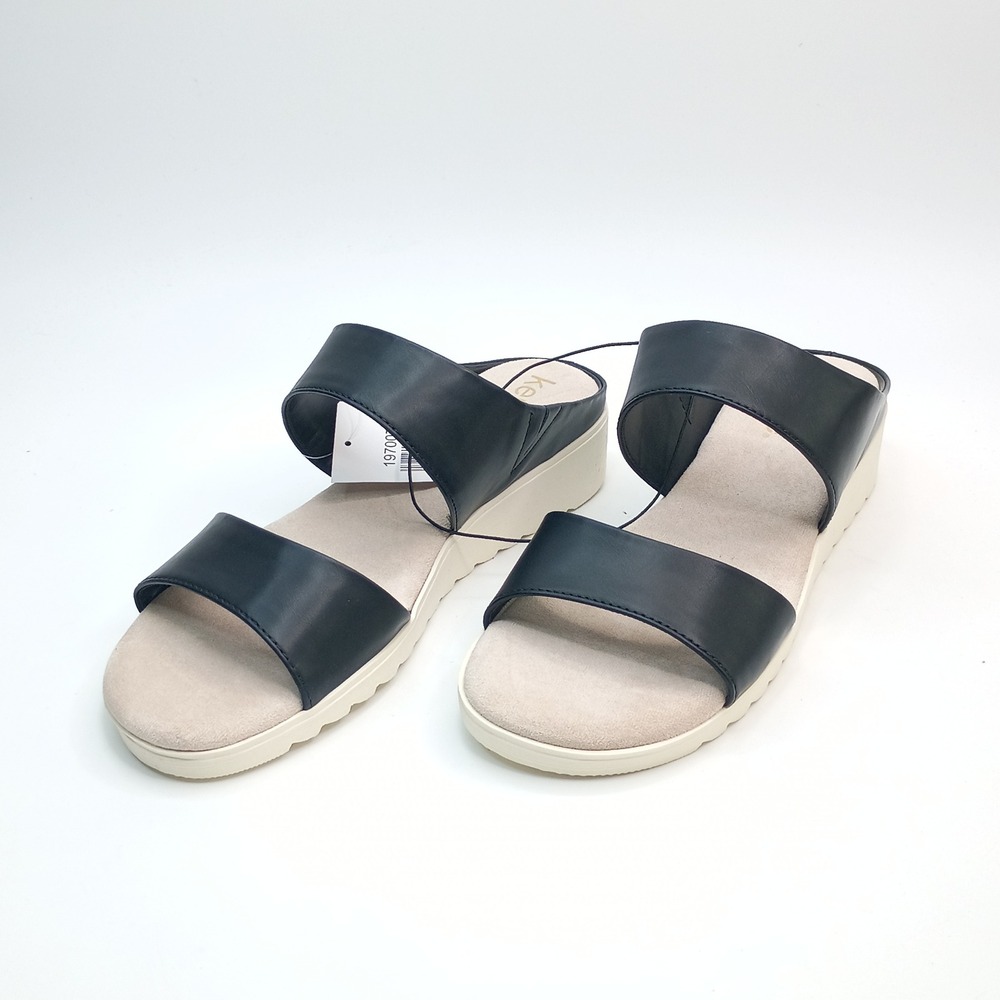 Kensie Endy Comfort Wedge Sandals Women Size 8 Black Faux Leather KS261620 - Picture 2 of 10
